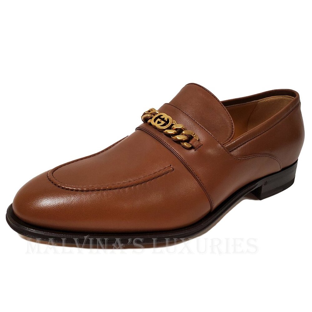 GUCCI SHOES MENS INTERLOCKING G LOGO CHAIN LEATHER LOAFERS sz 10.5 11 US - Picture 7 of 15